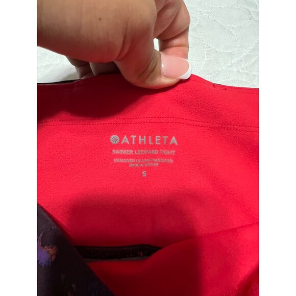 Athleta Purple Plum Rainier Leopard Tight Fleece Lined Leggings Size S - Picture 4 of 6